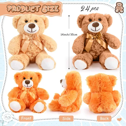 Miniatura 2 de Liliful 24 peluches de oso de 14 pulgadas, a granel, regalo de felpa suave para niños y niñas, regalo de cumpleaños, baby shower, boda, festival