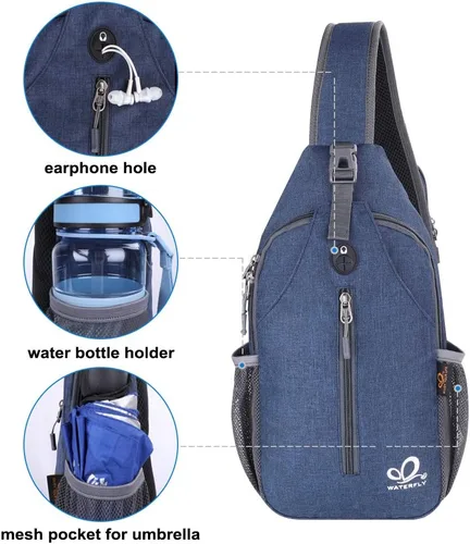 Miniatura 88 de WATERFLY Bolsa pequeña de senderismo: mochila cruzada para el pecho, mochila para hombres y mujeres con correa de hombro agradable a la piel
