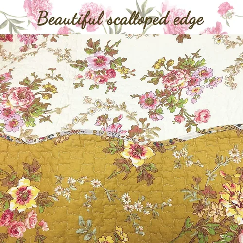 Miniatura 4 de Cozy Line Home Fashions Perry - Juego de ropa de cama vintage reversible de 100% algodón con estampado floral de mostaza y amarillo