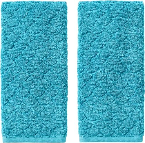 Miniatura 14 de SKL Home Ocean Coral - Juego de 2 toallas de mano esculpidas de 100% algodón premium, 450 GSM, jacquard reversible, suave y absorbente, tropical