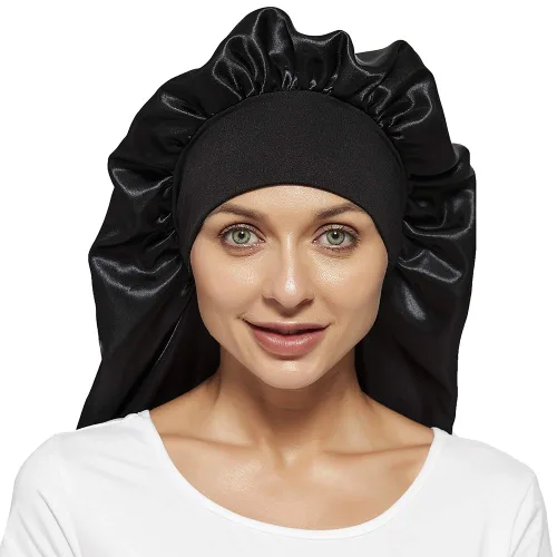 Miniatura 3 de Gorros de satén con banda elástica suave para mujer, 3 piezas de bufanda sedosa para la cabeza, envoltura para el cabello para dormir, cabello largo