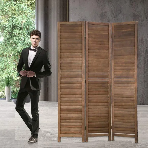 Miniatura 10 de Divisor de habitación plegable de 3 paneles de 69 pulgadas de alto, pantallas de privacidad portátiles de madera maciza independiente para Marrón