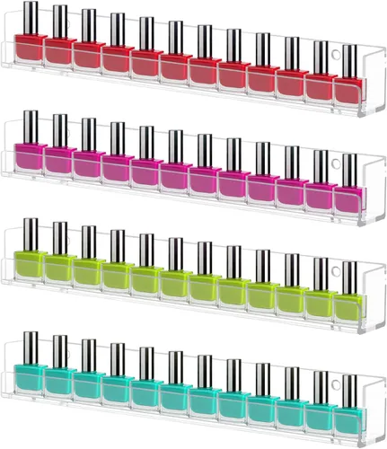 Cerpourt Paquete de 4 estantes para esmalte de uñas, estante montado en la pared, organizador de esmalte de uñas acrílico transparente, estante de
