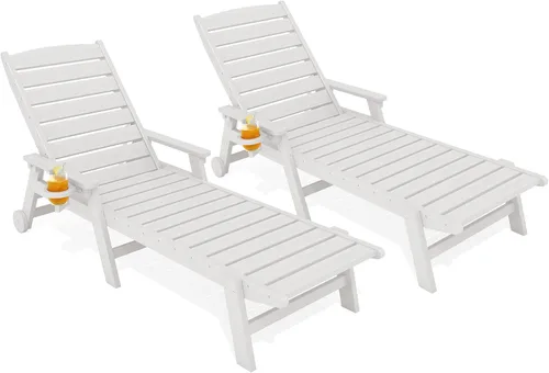 Miniatura 17 de KINGYES Sillón de polietileno de alta densidad para exteriores, tumbona reclinable para patio con portavasos para todo tipo de clima, tumbona