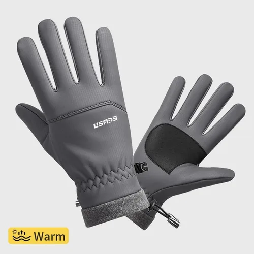 Miniatura 6 de Winter Thermal Cycling Gloves, Windproof Faux Leather with Adjustable Drawstring & Touchscreen Fingers, Non-Slip Grip for Cold Weather Biking, Black
