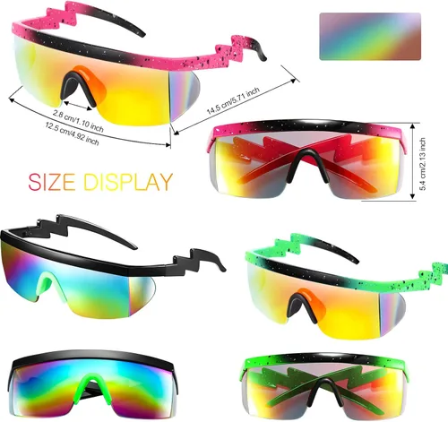 Miniatura 2 de 3 pares de gafas de sol retro semi sin montura de los años 80 y 90 con zigzag lentes transparentes de color arcoíris para hombres y mujeres