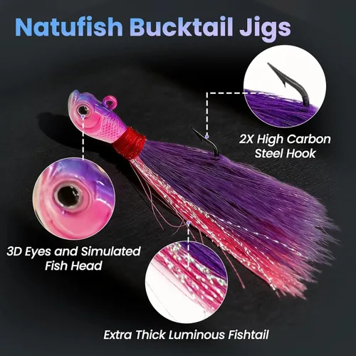 Miniatura 2 de Bucktail Jigs Saltwater 3Pcs/5Pcs Fish Hair Jig Lure Hooks,Fishing Hair Swimbait Jig Head Deer Hair Jig Surf Fishing for Walleye Striper Blanco