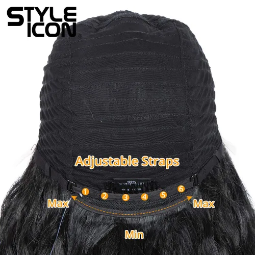 Miniatura 7 de Style Icon Pelucas de encaje en Y de 32 pulgadas de largo, onduladas, color negro, parte media, pelucas sintéticas de densidad del 130%