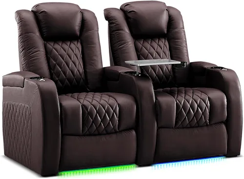 Miniatura 17 de Weilianda Asientos de Cine en Casa de Cuero de Grano Superior Silla Reclinable con Reposacabezas Eléctrico y Reclinación Asientos de Película Sofá