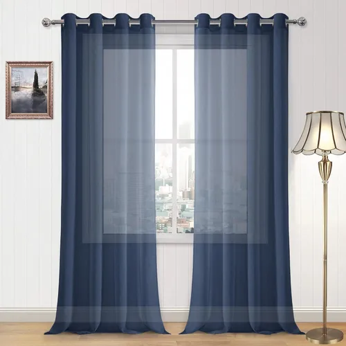 Miniatura 142 de DWCN Cortinas traslúcidas color verde frijol para sala de estar y dormitorio - Cortinas voile con aspecto de lino sintético con ojales en la parte