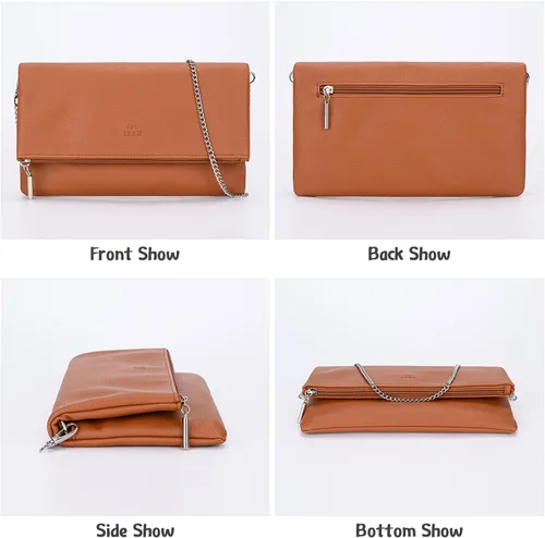 Miniatura 5 de GM LIKKIE Bolso de mano para mujer, bolso de mano grande de sobre, bolso cruzado plegable de piel sintética