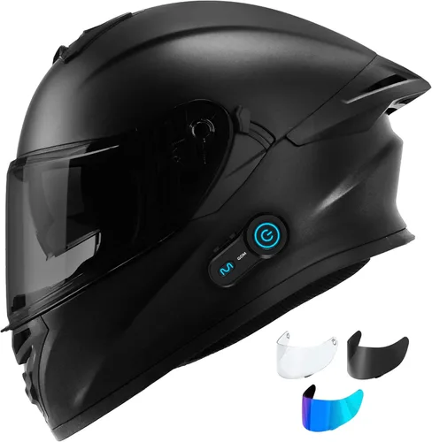 GDM Casco de motocicleta Bluetooth de cara completa con 3 viseras