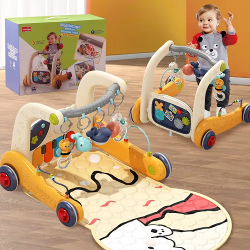 Miniatura 8 de Tapete de juego para bebé, 4 en 1, piano para patear y jugar, tapete para el tiempo boca abajo, centro de actividades musicales con luces, asiento