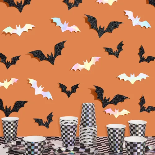 xo, Fetti Decoración de pared de murciélago de Halloween – 50 piezas | Decoración de temporada espeluznante, carteles de fiesta de casa embrujada,