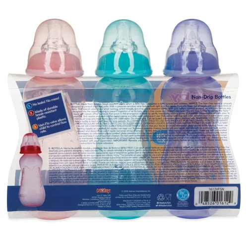 Miniatura 2 de Nuby Biberones de cuello estándar antigoteo, 10 onzas (paquete de 3), boquilla de control de flujo variable, sistema de aire anticólicos, 0 meses