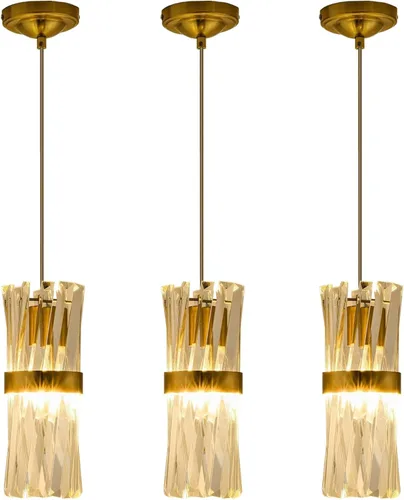 Ken & Ricky Luces colgantes para isla de cocina dorado, paquete de 3 unidades, iluminación colgante de cristal sobre la isla, lámparas colgantes