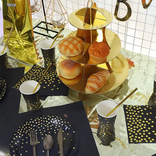 Miniatura 2 de Lainrrew Soporte dorado para cupcakes de 3 niveles, reutilizable y portátil, fácil de montar