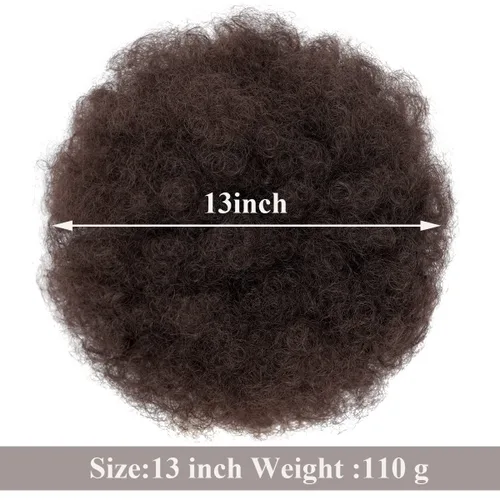 Miniatura 2 de Cola de caballo afro con cordón y clip en moño de cabello natural marrón oscuro, extensiones de cabello corto rizado para mujeres negras