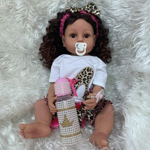Miniatura 2 de Angelbaby Muñecas realistas de bebé recién nacidas afroamericanas de 22 pulgadas, de cuerpo completo, de silicona, con peso, lavables, recién
