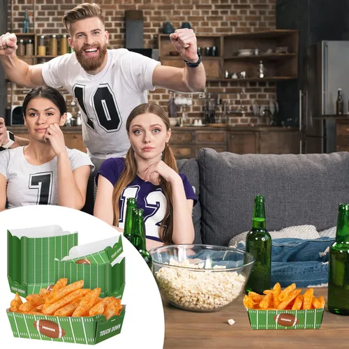 Miniatura 5 de Hoolerry 60 platos de fiesta de fútbol, suministros de papel para fiestas de fútbol, bandejas de alimentos desechables, botes de comida justa