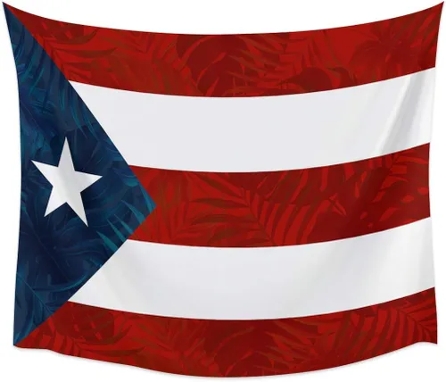 Miniatura 4 de Tapiz para colgar en la pared, tapices estéticos de bandera de Puerto Rico, estrella de hojas de palmera, rayas rojas y azules, tapiz patriótico