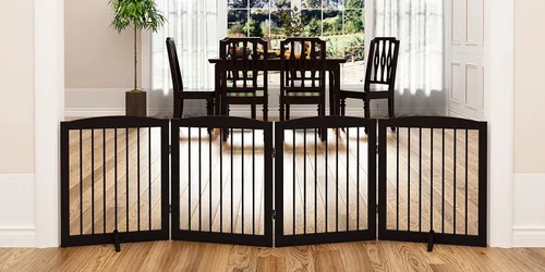 Miniatura 25 de PUPETPO Puerta independiente para mascotas para perros, puerta plegable de madera para perros para casa, puerta interior para perros para puertas