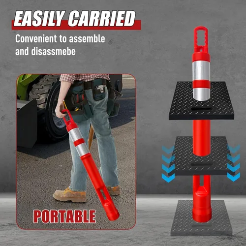 Miniatura 6 de Conos de poste de delineador naranja de 45 pulgadas con base de goma reciclada resistente, 2 bandas reflectantes de alta intensiva para conos