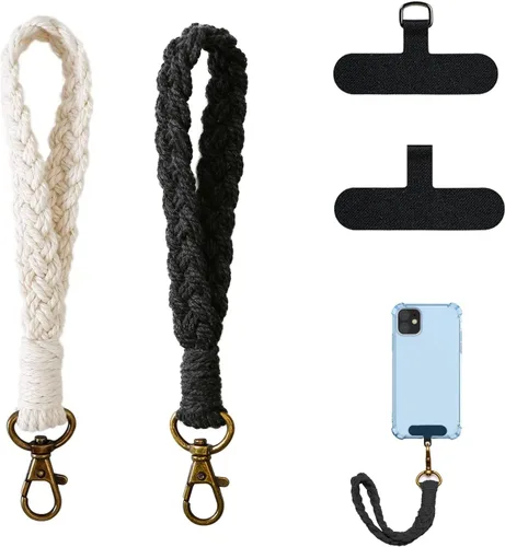 Miniatura 11 de 2 correas de muñeca para teléfono, cordón para teléfono celular, con 2 pestañas de amarre para teléfono, llavero de macramé hecho a mano, funda