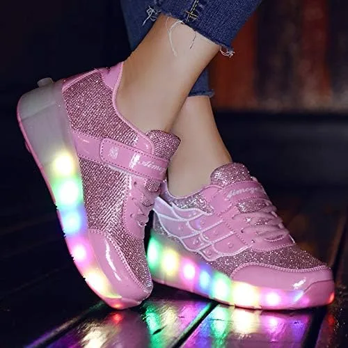 Miniatura 7 de Nsasy - Zapato deportivo para niña con ruedas para patinar y luces. Tenis deportivo con luces Led para niñas, regalo navideño para niños, rosado