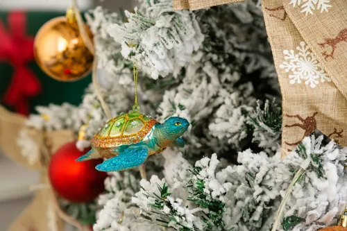 Miniatura 8 de Juego de 2 adornos de tortuga marina, adornos de tortuga marina de vidrio soplado a mano para árbol de Navidad, adorno de Navidad de tortuga marina