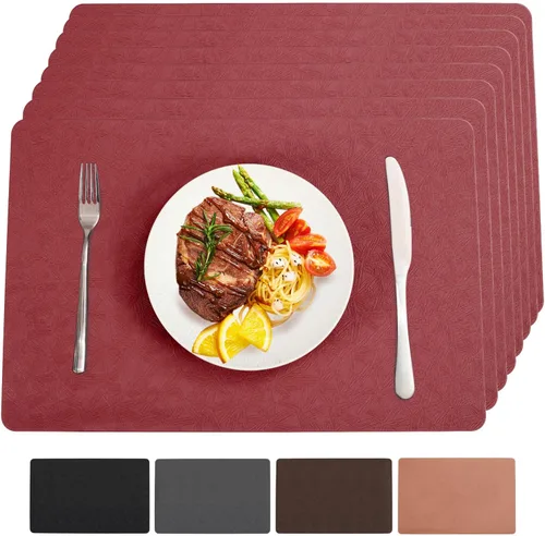Miniatura 14 de Juego de 6 manteles individuales de vinilo, resistentes al calor, fáciles de limpiar, antideslizantes, para mesa de comedor, piel sintética, Negro
