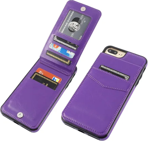 Miniatura 9 de KIHUWEY Funda tipo cartera para iPhone 7/8 Plus con tarjetero de crédito, cierre magnético de cuero de primera calidad, resistente funda protectora
