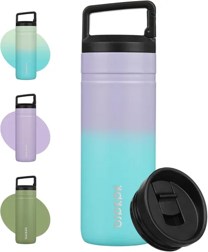 Miniatura 15 de BJPKPK - Botella de agua aislada con 2 tapas, vaso/taza de viaje de acero inoxidable de 20 onzas con aislamiento al vacío de doble pared, taza