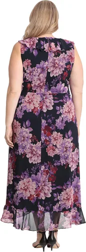 Miniatura 7 de London Times Vestido midi pequeño sin mangas con detalle de volantes para mujer