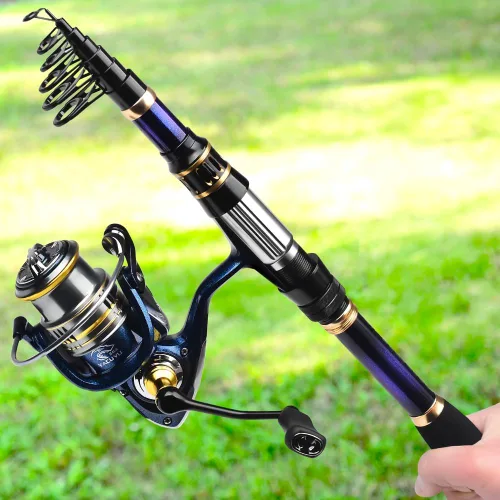 Miniatura 2 de Combo de caña de pescar y carrete, bastones de pesca telescópicos y carretes giratorios, caña de pescar de fibra de carbono con 2500 combos