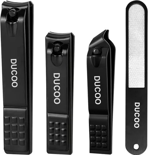 DUCOO Juego de 4 cortaúñas ultra afilados para hombres, mujeres, adultos, cortaúñas de uñas de acero inoxidable, color negro