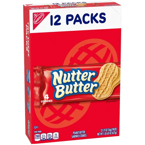 Miniatura 12 de Nutter Butter Galletas sándwich de mantequilla de maní, 12 paquetes de bocadillos (4 galletas por paquete)