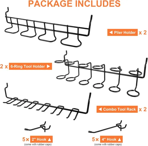 Miniatura 3 de Paquete de 16 ganchos utilitarios para tablero de clavijas, soportes para tablero de clavijas y estante para destornillador, accesorios