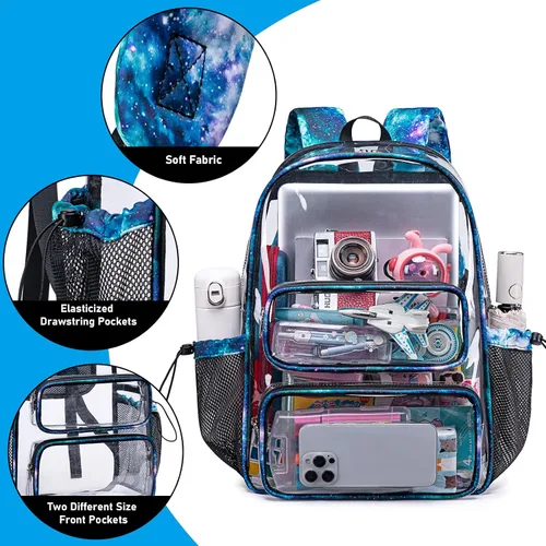 Miniatura 40 de CAMTOP Mochila transparente resistente y transparente para estudiantes, escuela, trabajo, festival, viajes, deportes, Beige, Mediana, Camtop Mochila