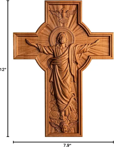 Miniatura 8 de BGCOPPER Cruz de pared de Jesús, crucifijo de madera hecha a mano para decoración de pared para el hogar, habitación navideña, regalo de Navidad