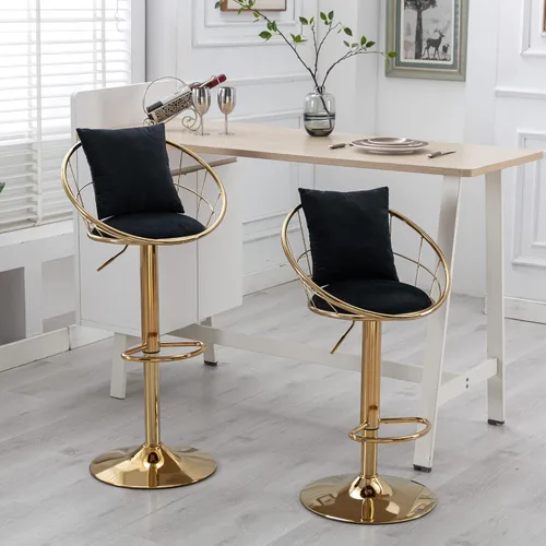 Miniatura 9 de Polibi Juego de 2 sillas de bar giratorias de terciopelo con rotación de 360 grados con base dorada pura, altura de asiento ajustable de 23.25 a