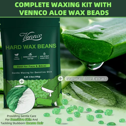 Miniatura 3 de Vennco Kit de depilación digital con perlas de cera dura de aloe de 2.5 libras para depilación en casa para pieles sensibles