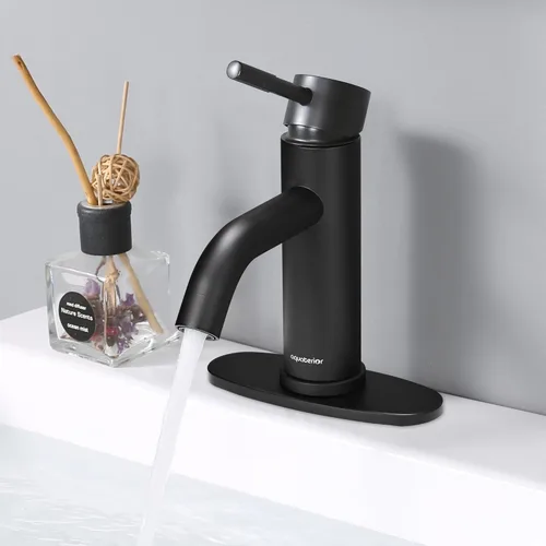 Miniatura 2 de Aquaterior Grifo de lavabo de baño negro mate de una sola manija 1 o 3 agujeros RV lavabo baño vanidad grifo bañera lavabo boho baño grifos CUPC NSF