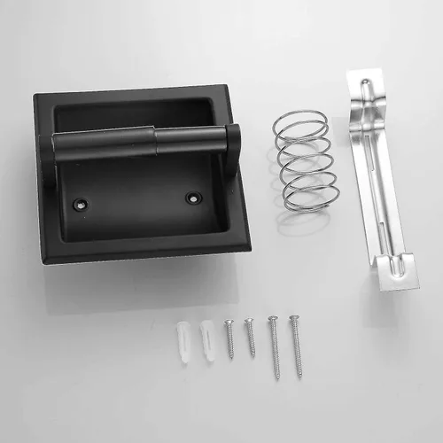 Miniatura 4 de Soporte de papel higiénico empotrado, soporte de pared de metal negro para rollo de papel higiénico para baño, diseño duradero y resistente que