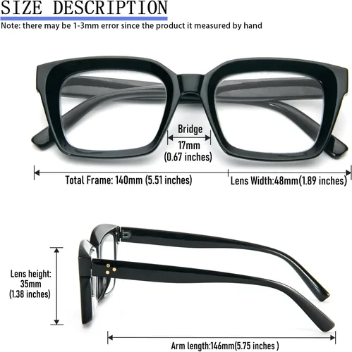 Miniatura 4 de DXYXYO Paquete de 3 lentes de lectura retro de gran tamaño para mujeres y hombres, a la moda, cuadrados, con bloqueo de luz azul, lector