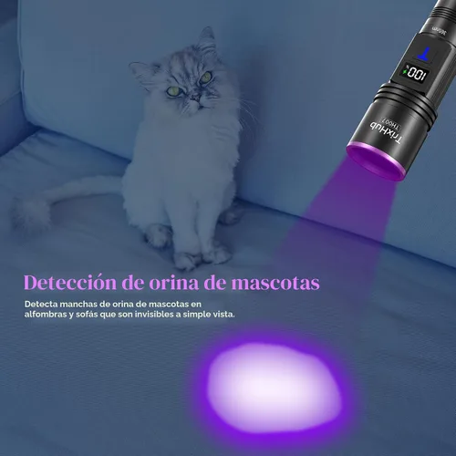 Miniatura 4 de TrixHub Linterna de luz negra de 365 nm, linterna UV recargable con pantalla LCD, potentes luces ultravioleta para detección de orina de mascotas