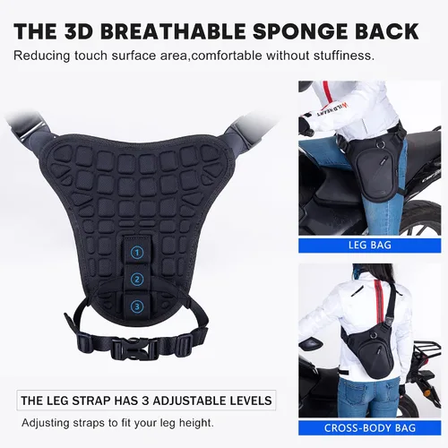 Miniatura 4 de WILD HEART Bolsa de muslo impermeable para motocicleta, versátil pecho/pierna/herramienta/hombro/mensajero/bolsa de cintura TPU con cuerda