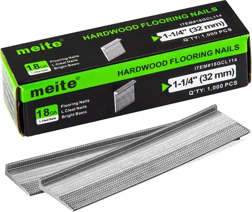 Miniatura 8 de meite Clavos para suelo de calibre 18, 1-3/4 pulgadas, 18GA, clavos de piso de madera dura para instalación de madera dura, compatibles