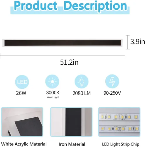 Miniatura 3 de Luces modernas para exteriores, aplique LED de 26 W, 3000-6000 K, 51.2 pulgadas, acrílico blanco esmerilado, lámpara exterior resistente al agua