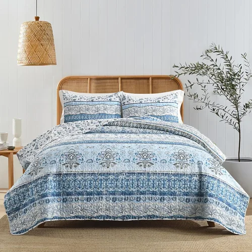 HORIMOTE HOME Juego de edredón bohemio tamaño individual, color azul, bohemio, floral, suave, ligero, para todas las estaciones, colcha de granja